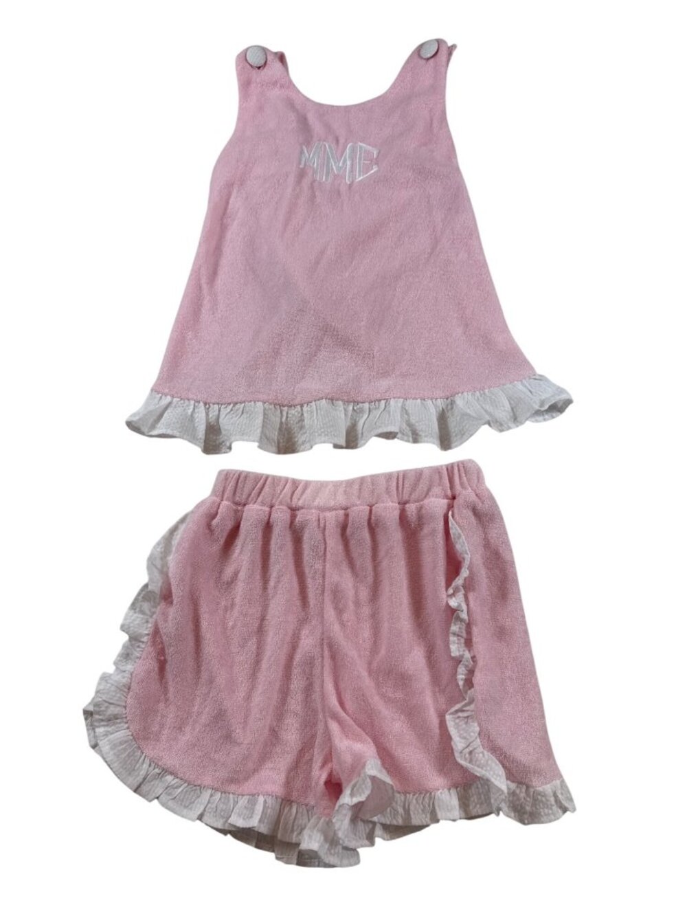 Stitchy Fish Pink Ruffle Toddler Dress & Shorts Set 5 MME Embroidered (OO763)